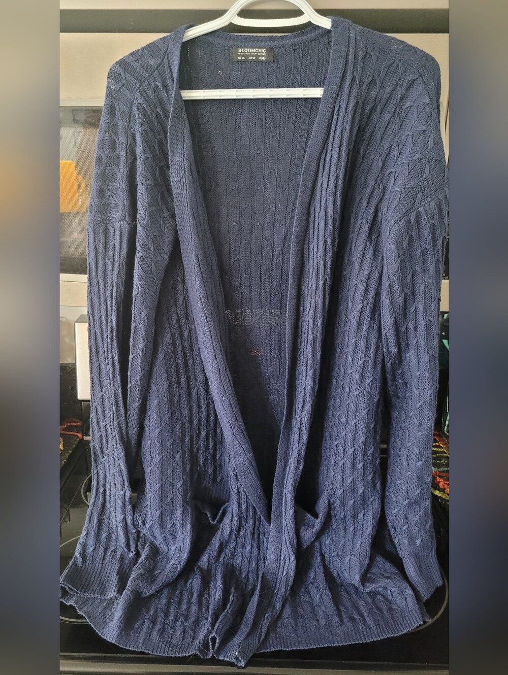 BloomChic Midnight Blue Open-Front Cable Cardigan